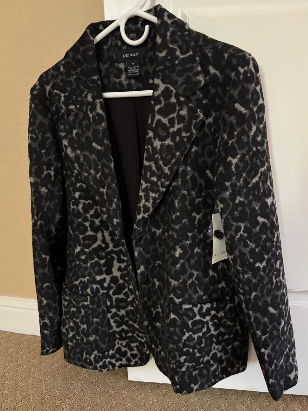 Karen Kane Black and Gray Leopard-Print Blazer Size M  NWT